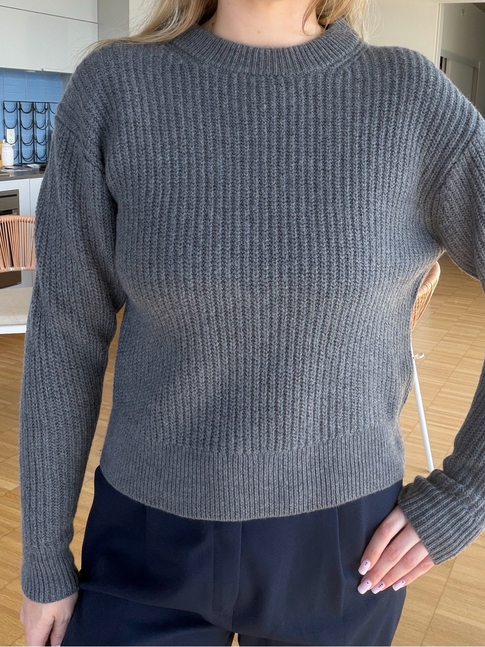 Aritzia Wilfred Free 100% Wool Grey Ribbed Crewneck Sweater M